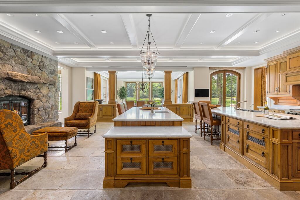 A view of the kitchen, which boasts two islands.