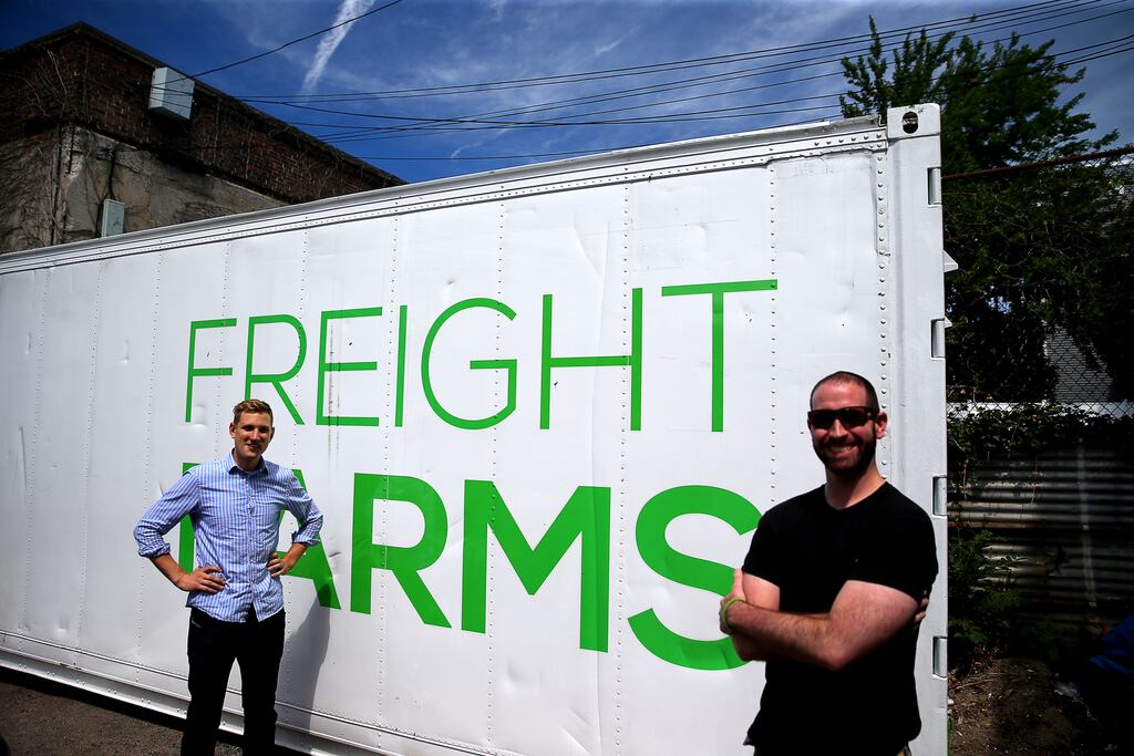 Freight Farms co-founders Jon Friedman, left, and Brad McNamara in 2015.