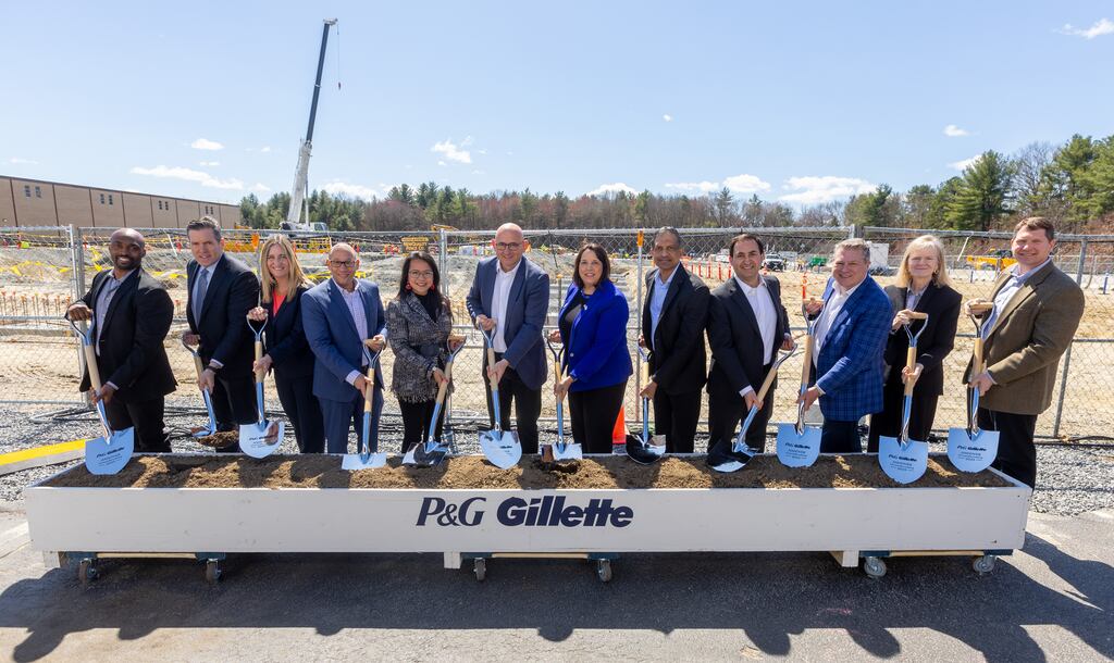 Dignitaries gather for a groundbreaking to kick-start an expansion at the Andover campus of P&G Gillette.
