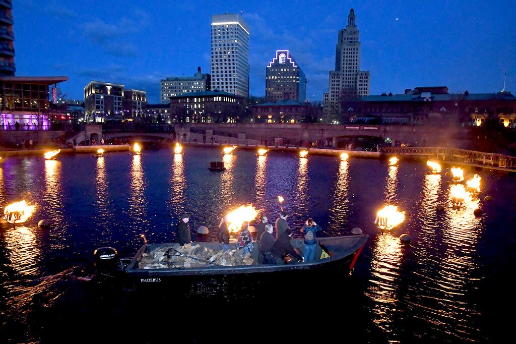 A Waterfire event overlooking the Waterfire basin in Providence, R.I.