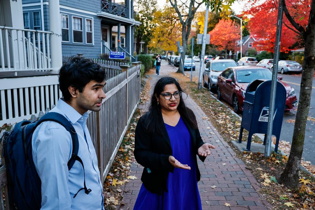 Cambridge City Councilors Burhan Azeem (left) and Sumbul Siddiqui discussed their proposal to allow six-story buildings in Cambridge.
