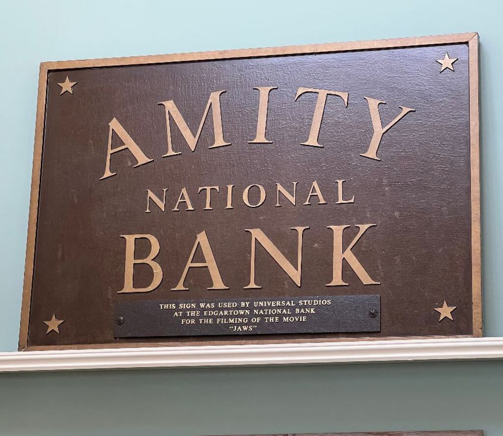 The Amity National Bank sign that Universal used during the filming of 