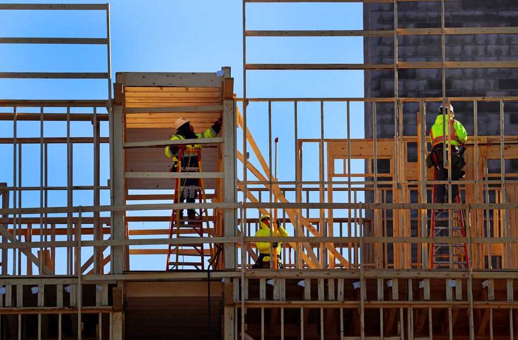 An apartment building under construction in Lynn in 2023.