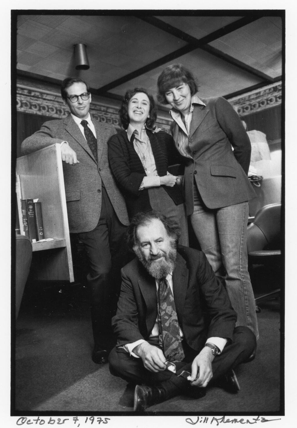 Ms. Brownmiller, in the New York Public Library with fellow habitués Robert Caro, Nancy Mitford, and Joseph Lash in 1975.