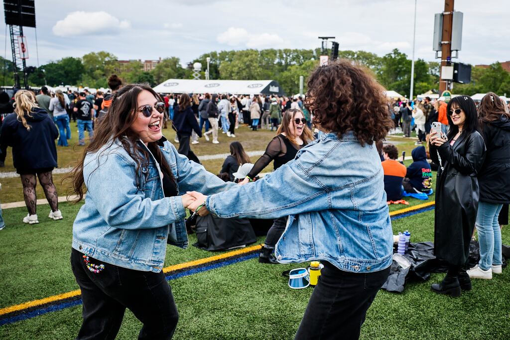 Danya Clein, left, Ema Scollo danced to All Time Low during Boston Calling on Saturday.
