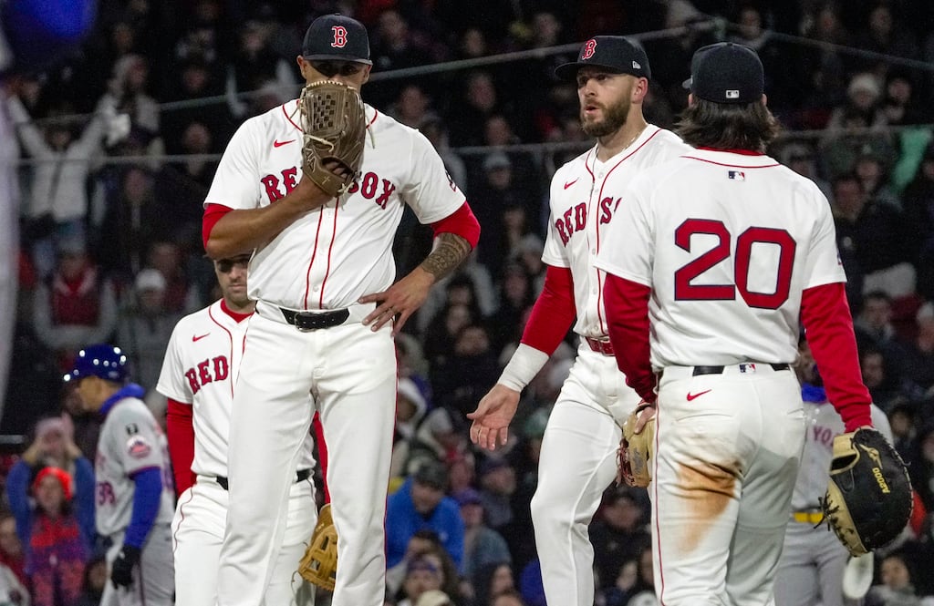 Brennan Bernardino (left) came on in the seventh but wasn't much relief for the Red Sox.