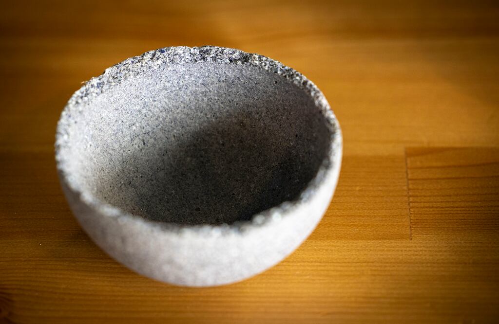 Felicia Neuhof’s company, Shellf Life, manufactures architectural surfaces, furniture, bowls and lighting solutions using material made from discarded seafood shells.