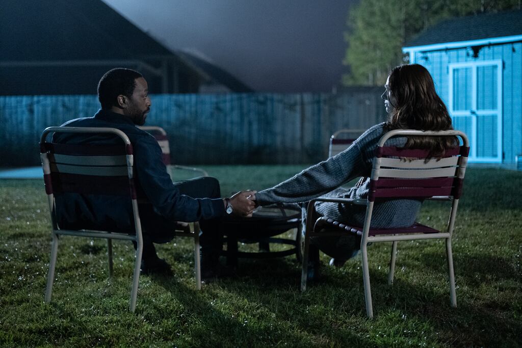 Chiwetel Ejiofor and Karen Gillan in “The Life of Chuck.” 