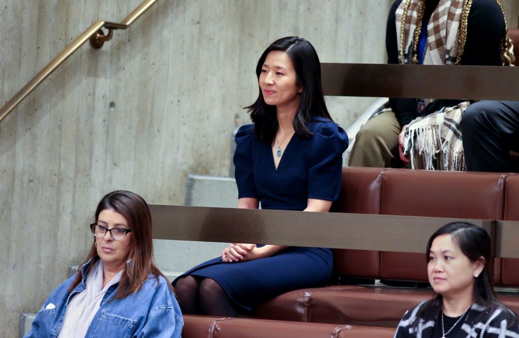Mayor Michelle Wu looked on as the City Council voted to approve her proposal to restore rent control in Boston in 2023. The measure later died on Beacon Hill.