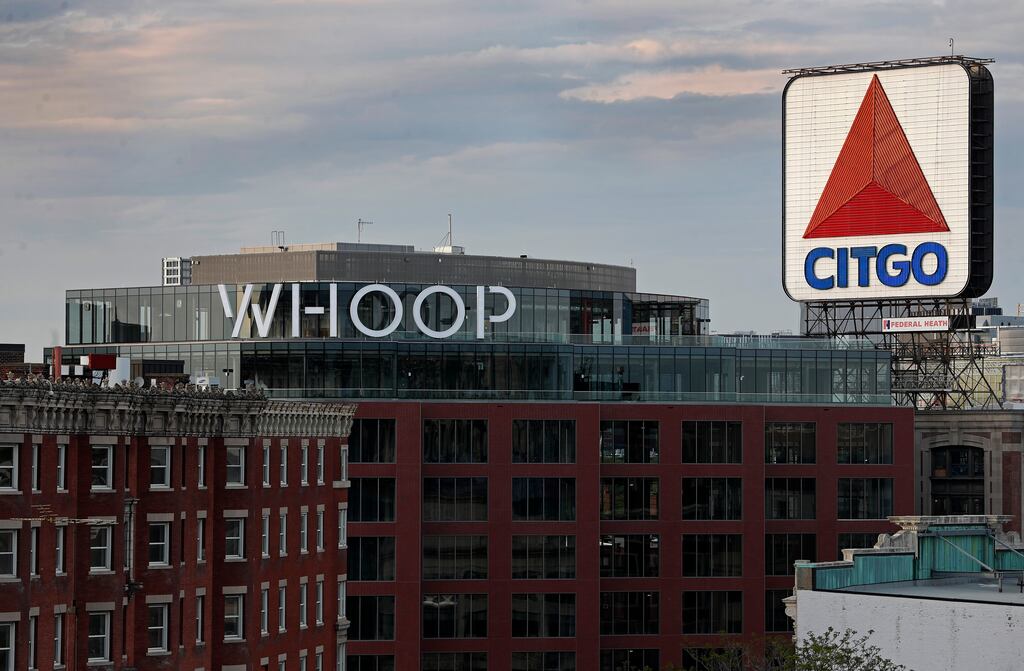 Every time a ball heads toward the Green Monster, Red Sox fans get a view of the Whoop logo alongside the Citgo sign.