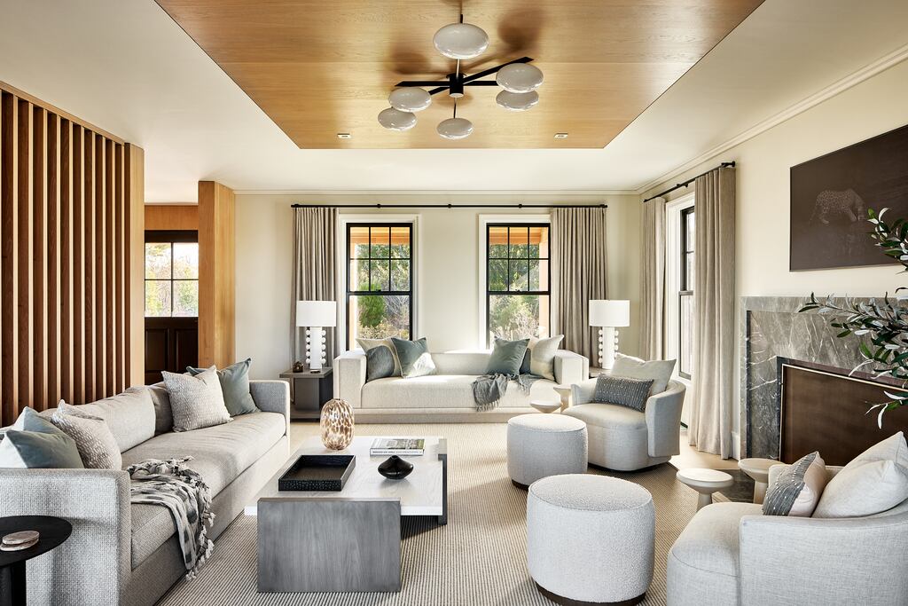 A view of the living area at 218 Cliff Road on Nantucket. The property sold for $16,300,000. 