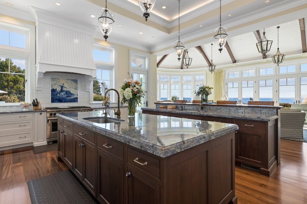 The spacious kitchen at 835 Sea View Ave. boasts professional-grade appliances and custom cabinetry. 