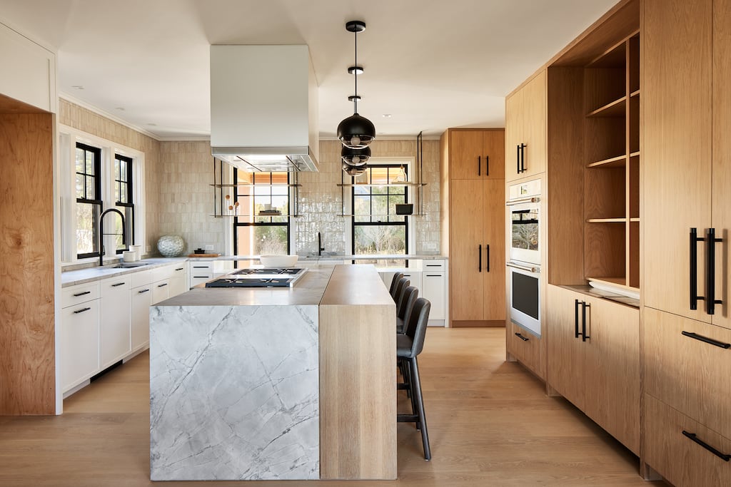 A view of the kitchen at 218 Cliff Road on Nantucket.