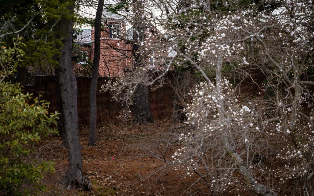 The monastery can be seen through the trees on the Arnold Arboretum property.