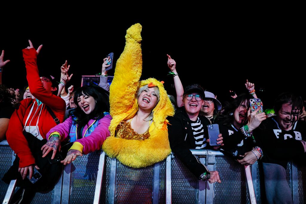 Fans sing along to the Fall Out Boy at Boston Calling on Saturday.