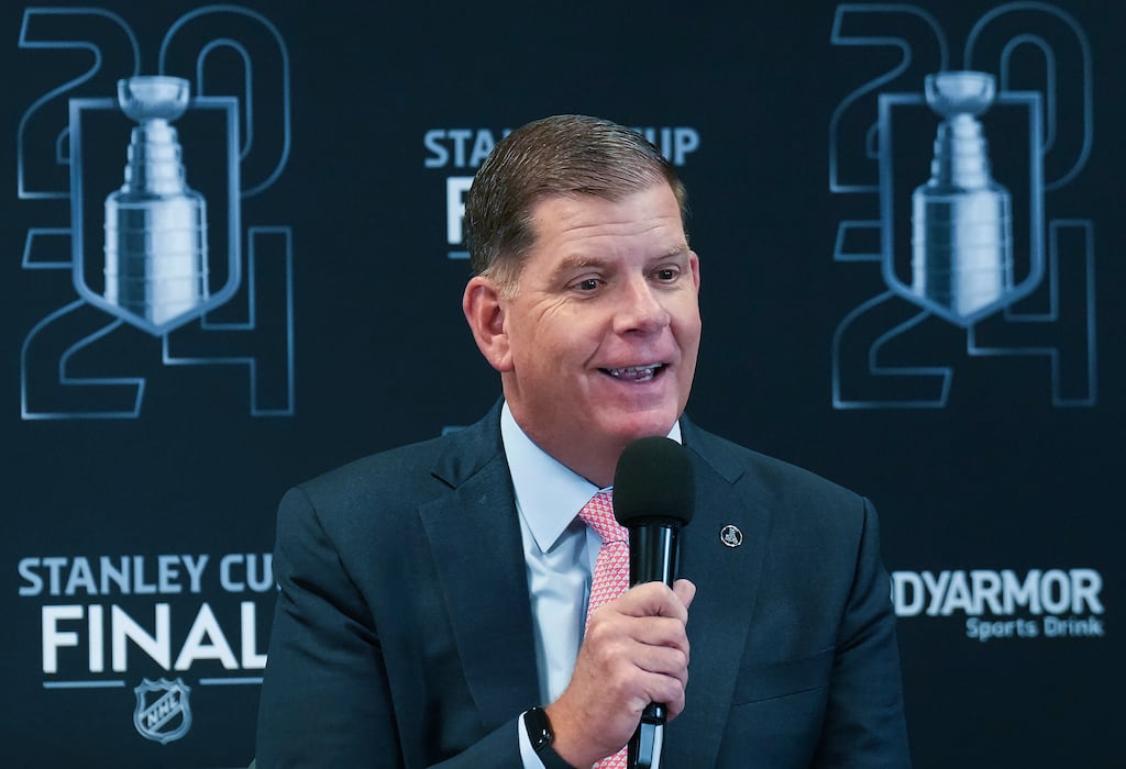 Marty Walsh, executive director of the NHLPA, spoke to the media in 2024.