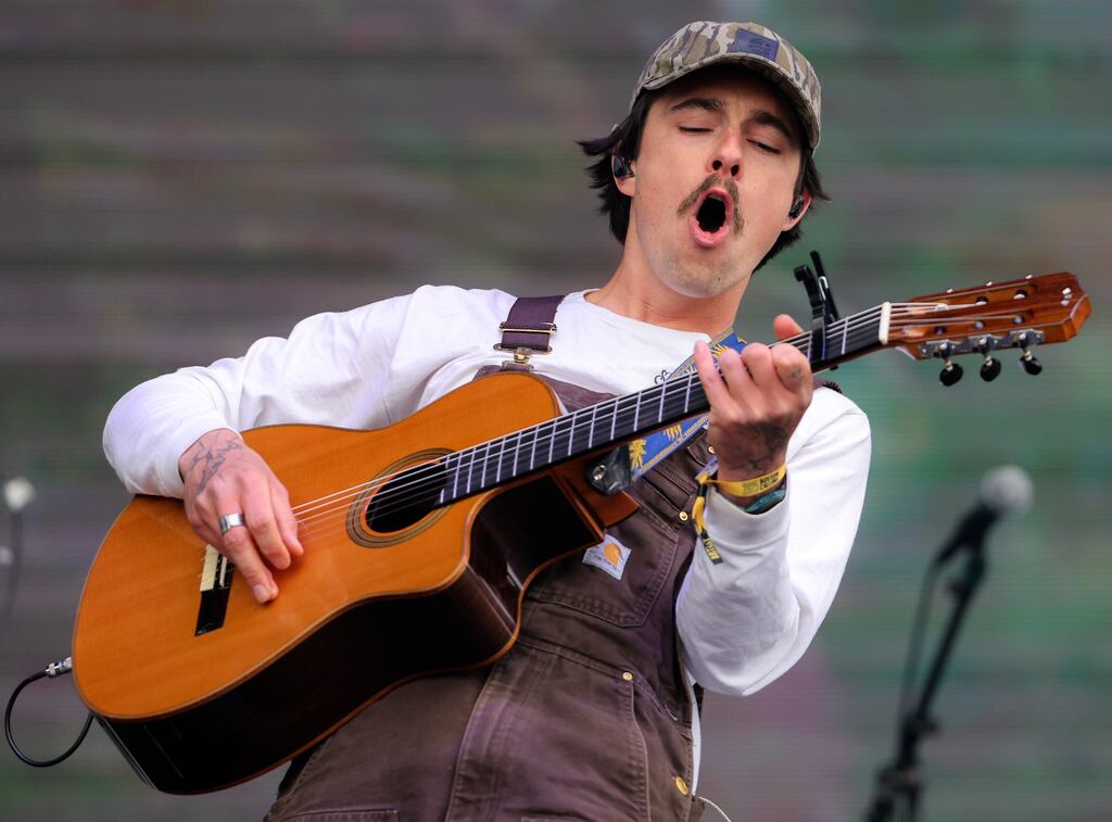 Griff Washburn, lead singer with Goth Babe,  performed at Boston Calling on Sunday.