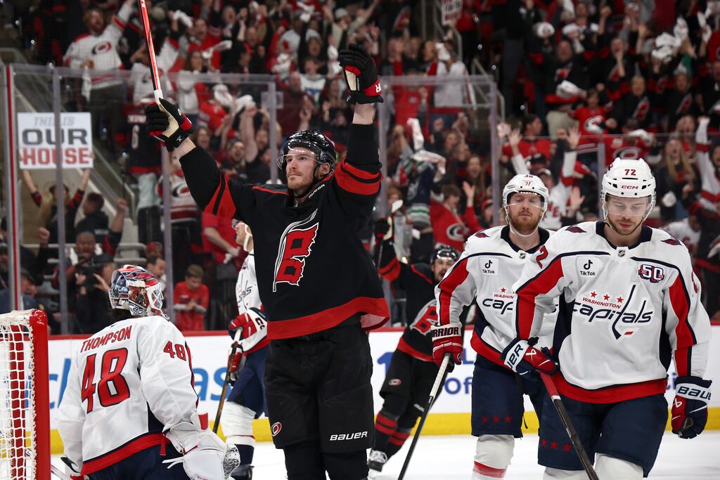 The Hurricanes' Andrei Svechnikov is second in the NHL this season with eight postseason goals.
