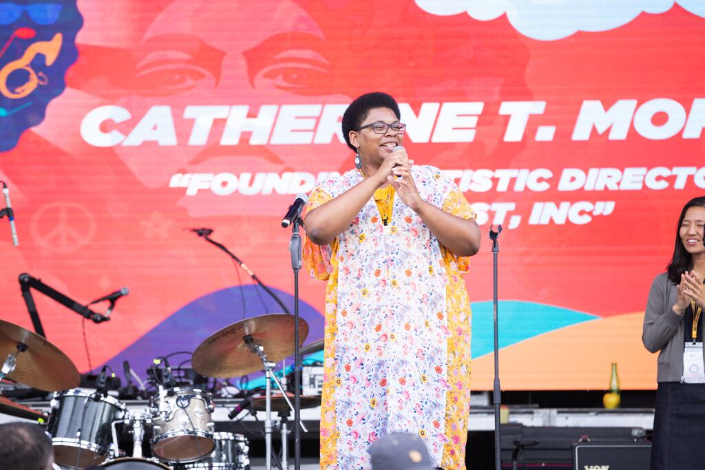 BAMS Fest founder and executive artistic director Catherine T. Morris spoke onstage at BAMS Fest in 2023.