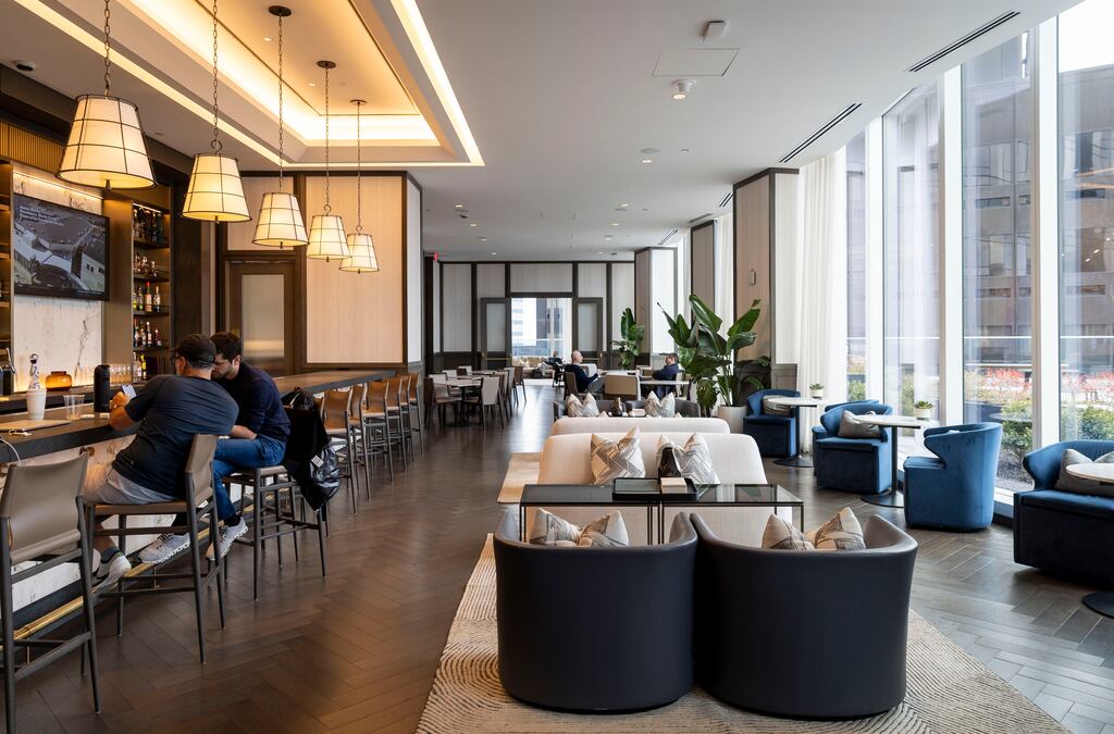 The lounge in The Millennium Residences at Winthrop Center.